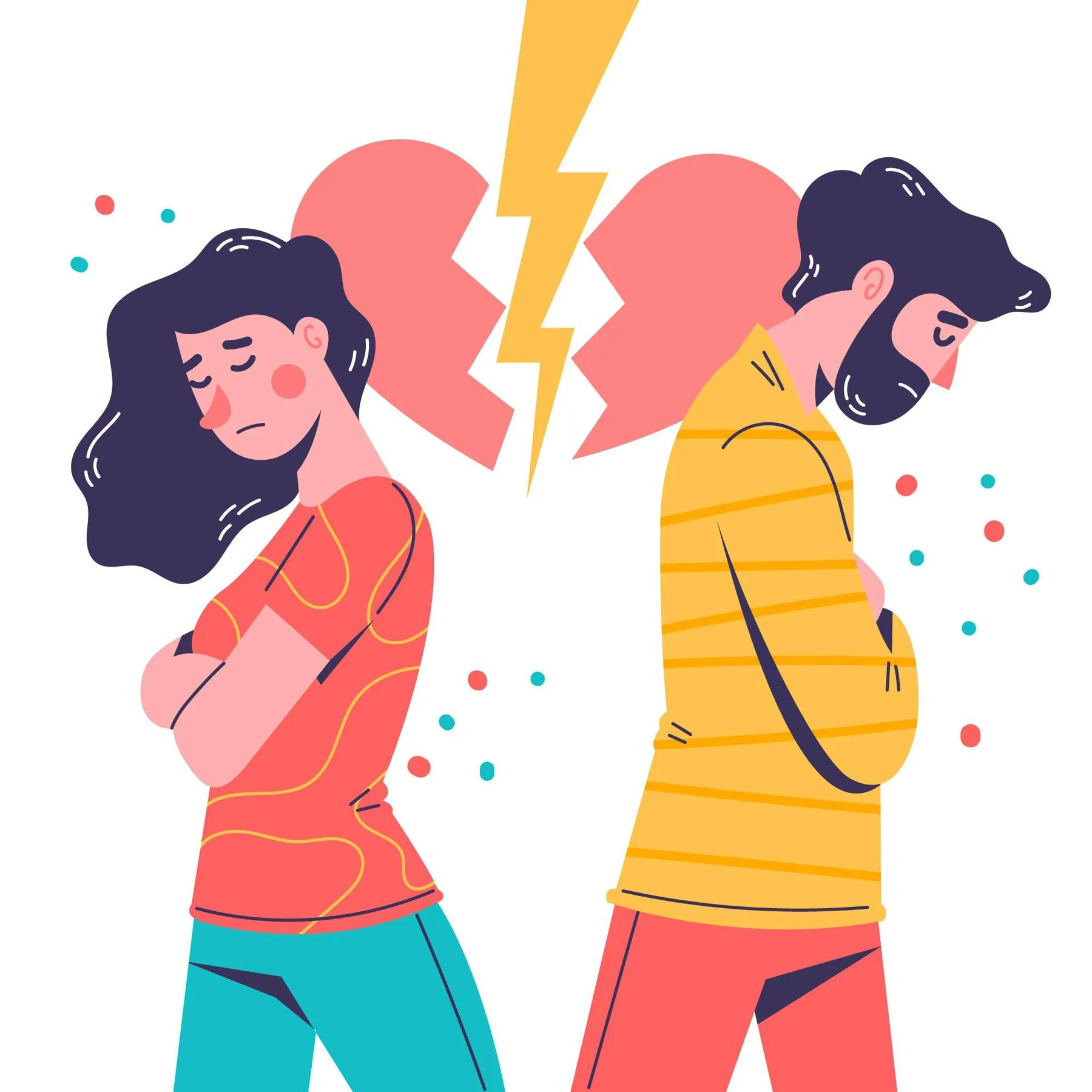 Illustrazione di una coppia in crisi, distante e in conflitto