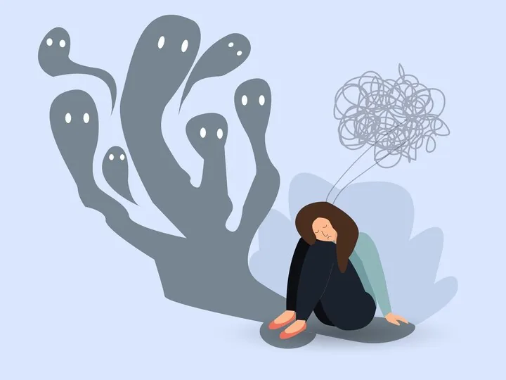 Illustrazione simbolica di ansia e pensieri intrusivi legati ai disturbi psicologici