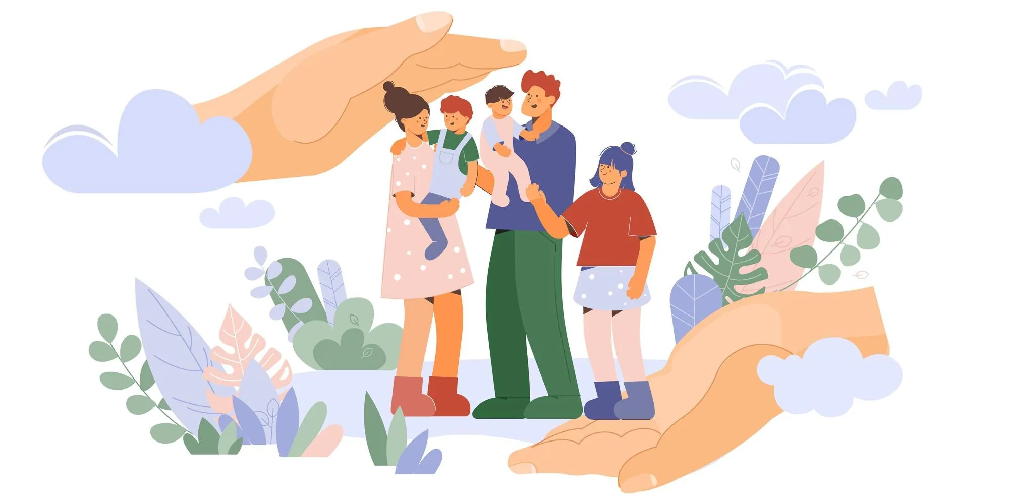 Illustrazione di una famiglia protetta e unita