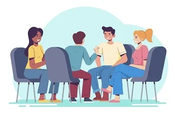 Illustrazione di una famiglia riunita in un colloquio di terapia familiare
