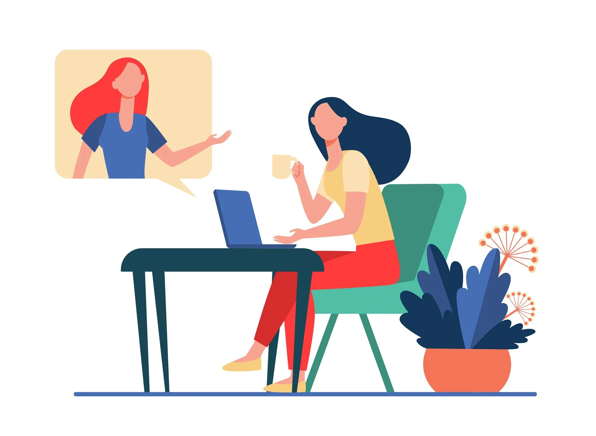 Illustrazione di una seduta di psicoterapia online in videochiamata